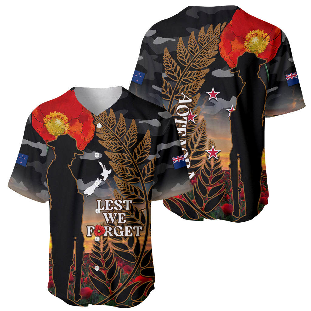 New Zealand ANZAC Day Baseball Jersey Lest We Forget Silver Fern With Camouflage - Vibe Hoodie Shop