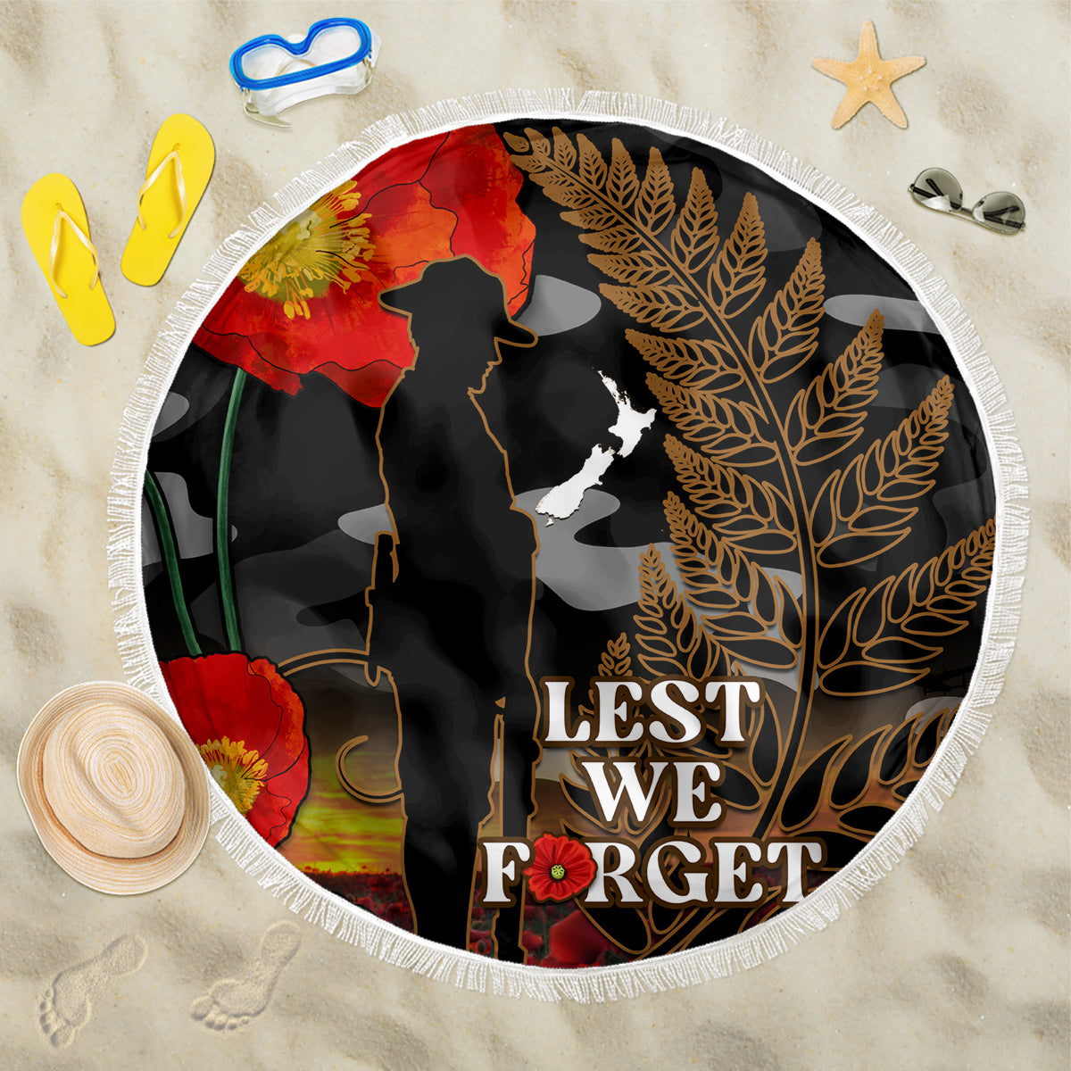 new-zealand-anzac-day-beach-blanket-lest-we-forget-silver-fern-with-camouflage