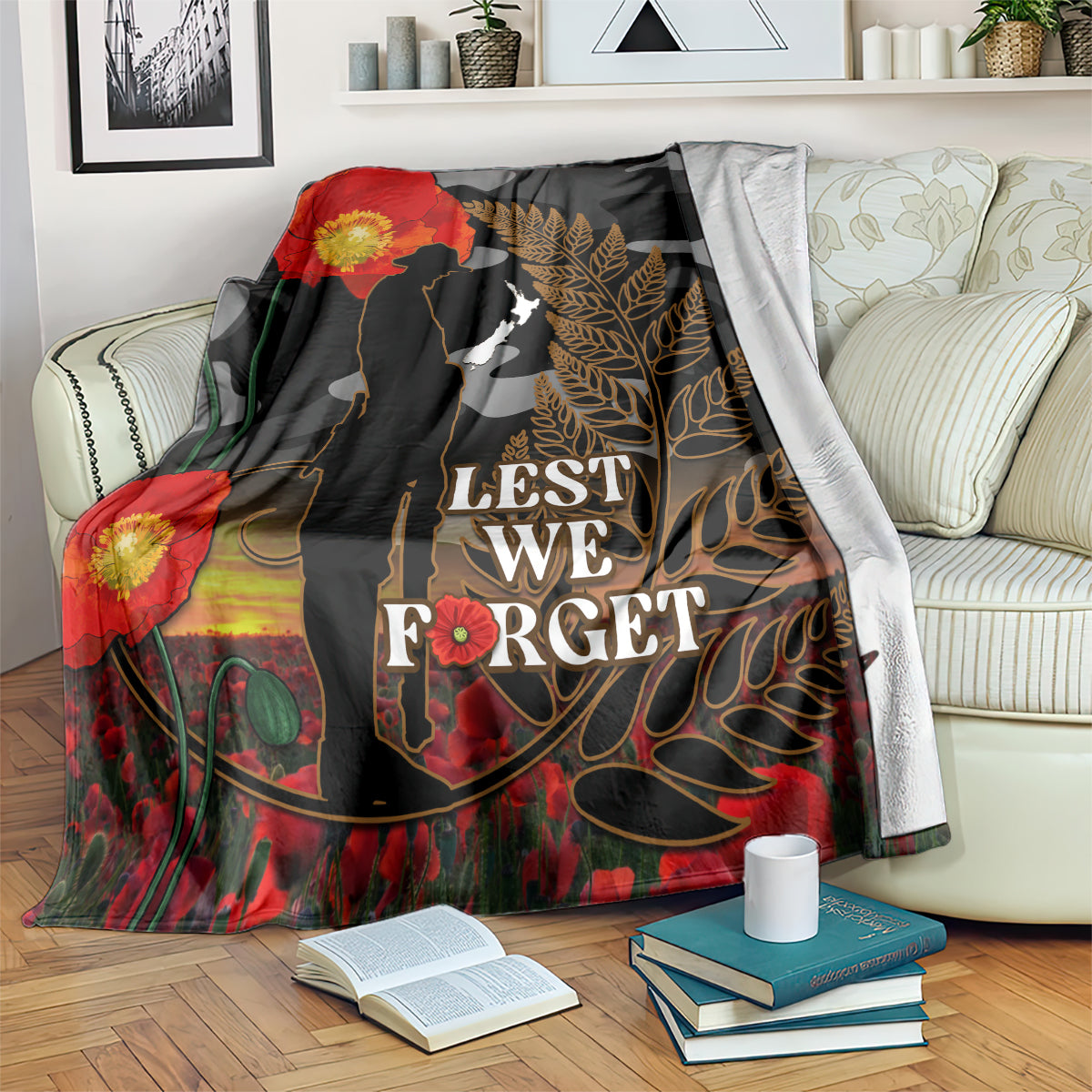 New Zealand ANZAC Day Blanket Lest We Forget Silver Fern With Camouflage - Vibe Hoodie Shop