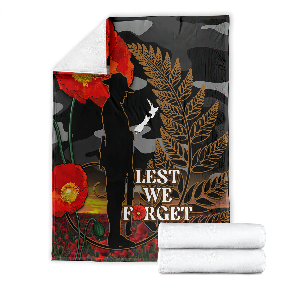 New Zealand ANZAC Day Blanket Lest We Forget Silver Fern With Camouflage - Vibe Hoodie Shop