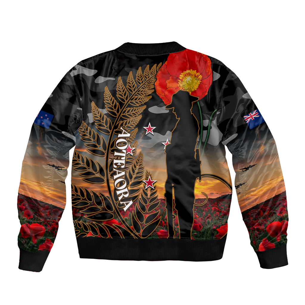 New Zealand ANZAC Day Bomber Jacket Lest We Forget Silver Fern With Camouflage - Vibe Hoodie Shop