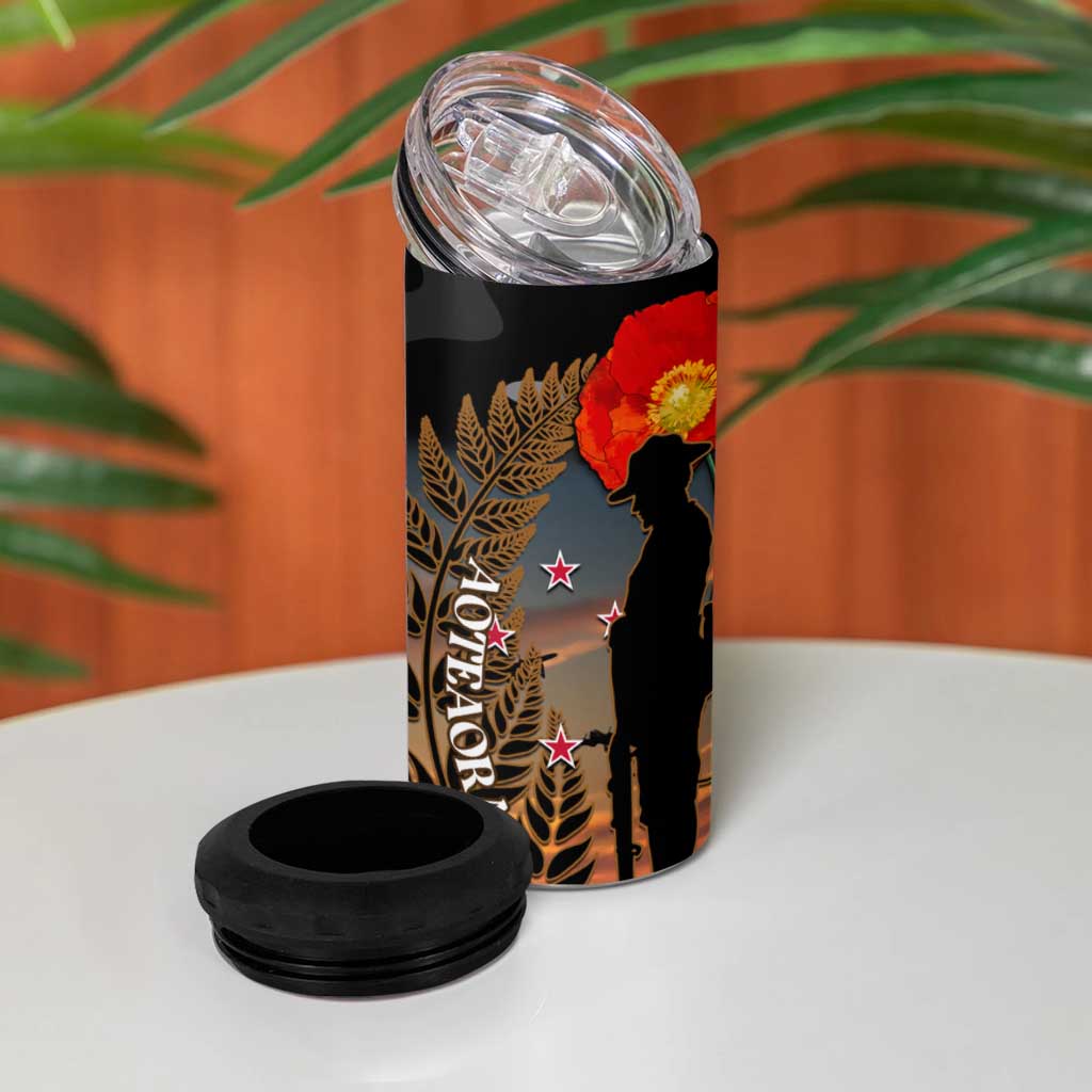 New Zealand ANZAC Day 4 in 1 Can Cooler Tumbler Lest We Forget Silver Fern With Camouflage