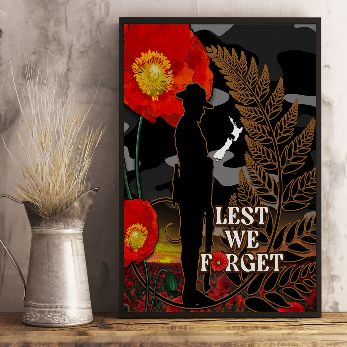 new-zealand-anzac-day-canvas-wall-art-lest-we-forget-silver-fern-with-camouflage