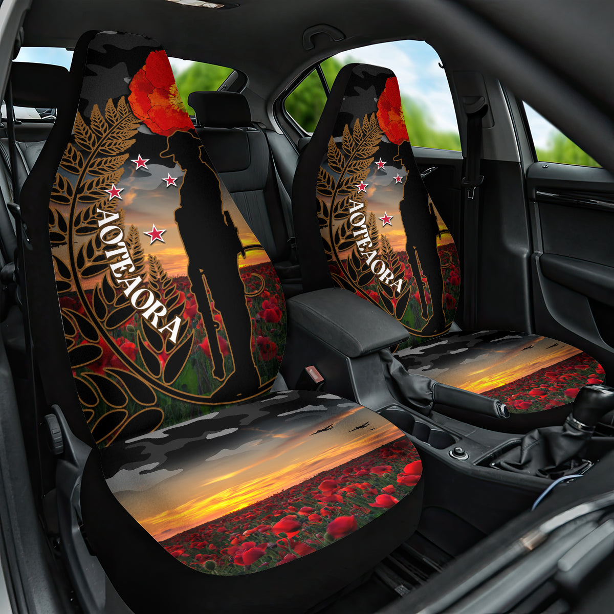 New Zealand ANZAC Day Car Seat Cover Lest We Forget Silver Fern With Camouflage - Vibe Hoodie Shop