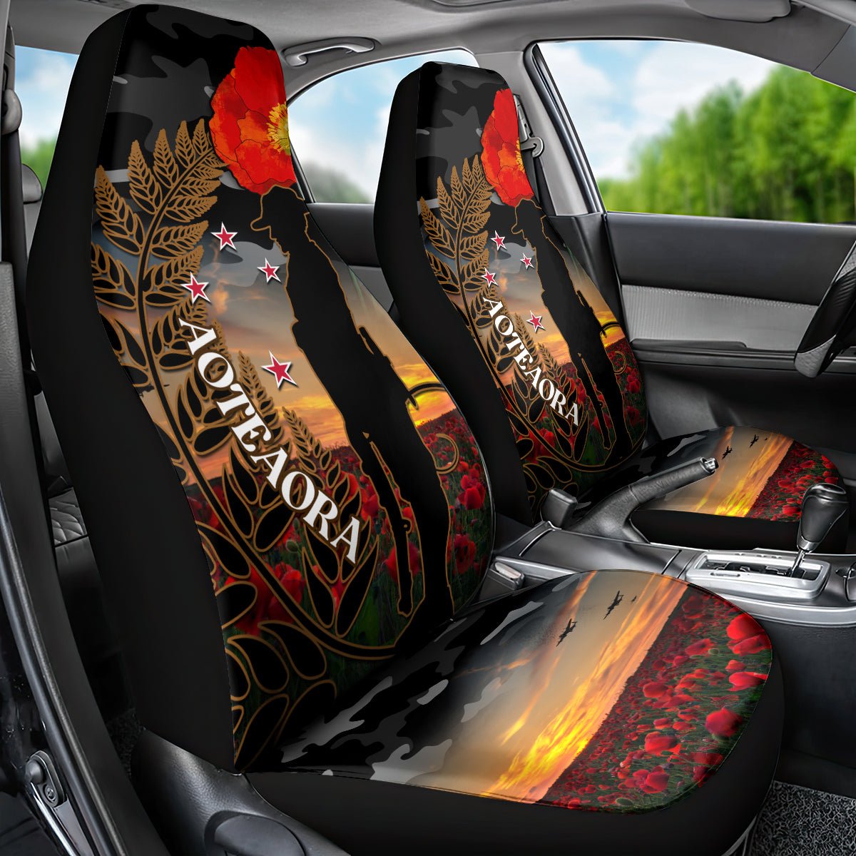 New Zealand ANZAC Day Car Seat Cover Lest We Forget Silver Fern With Camouflage - Vibe Hoodie Shop