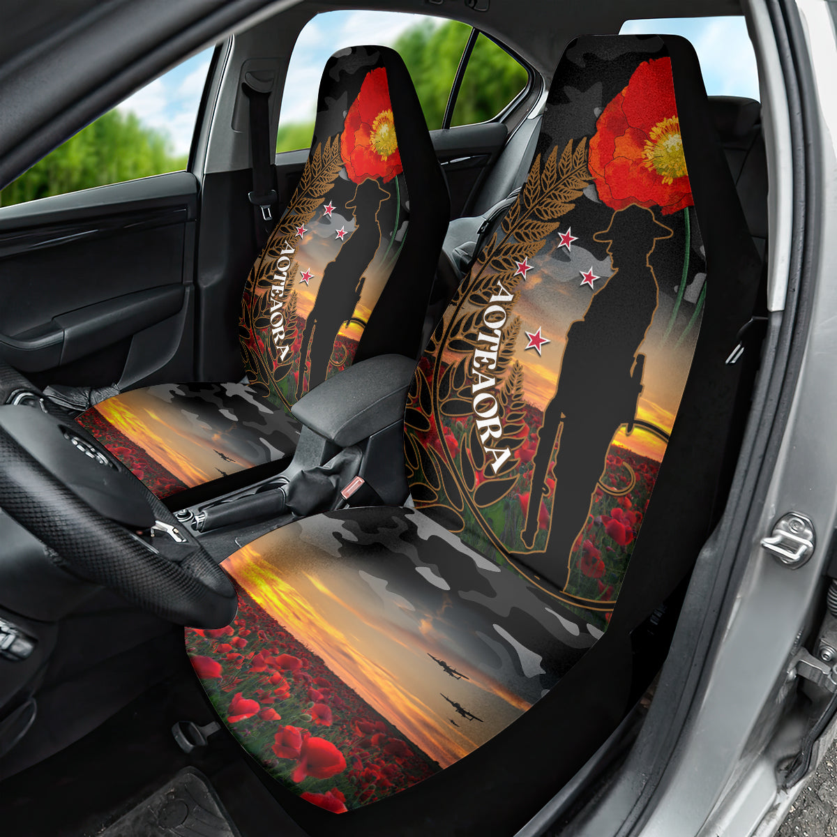 New Zealand ANZAC Day Car Seat Cover Lest We Forget Silver Fern With Camouflage - Vibe Hoodie Shop