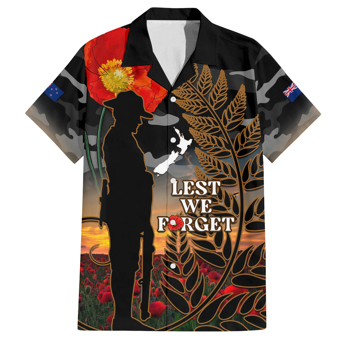 new-zealand-anzac-day-family-matching-long-sleeve-bodycon-dress-and-hawaiian-shirt-lest-we-forget-silver-fern-with-camouflage