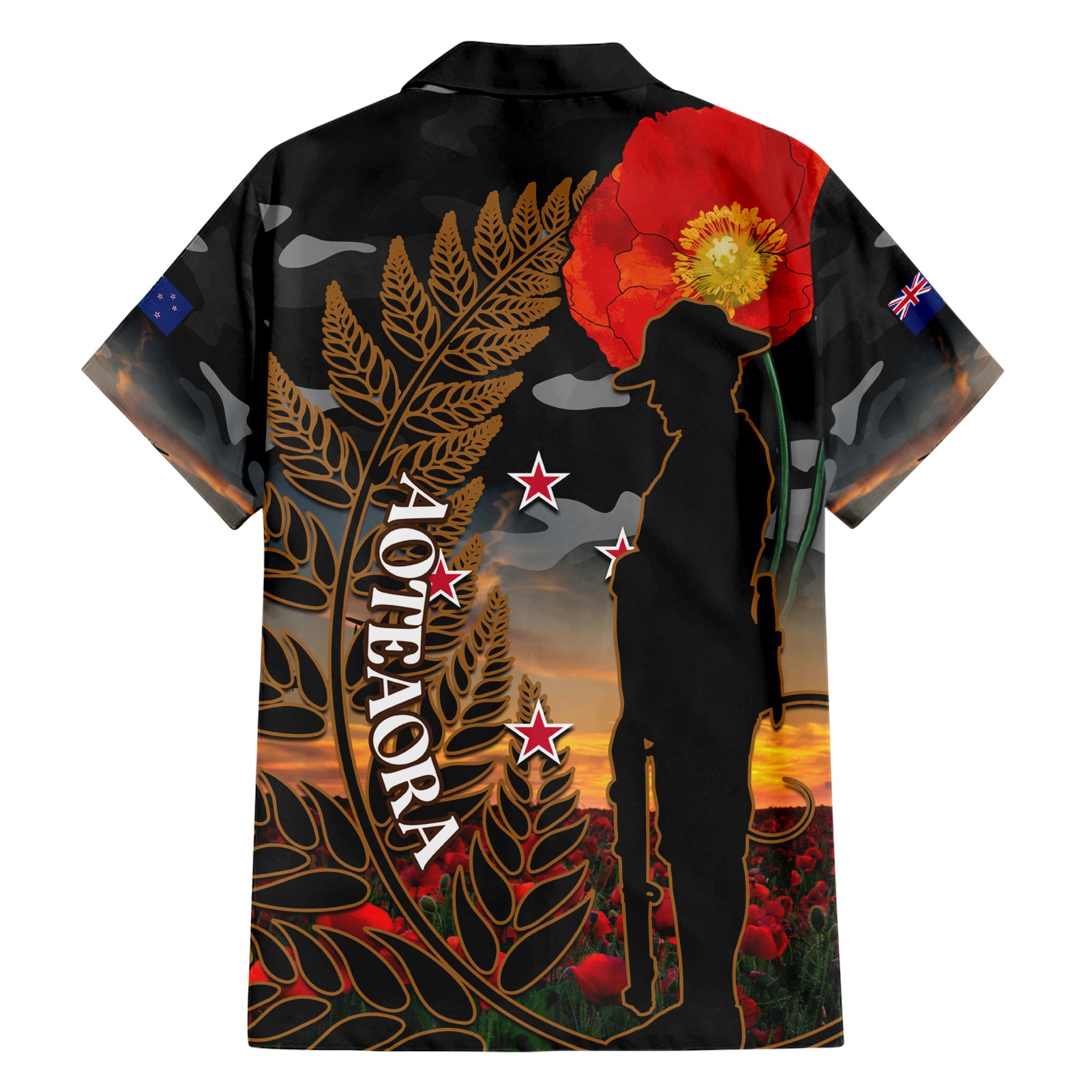 New Zealand ANZAC Day Hawaiian Shirt Lest We Forget Silver Fern With Camouflage - Vibe Hoodie Shop