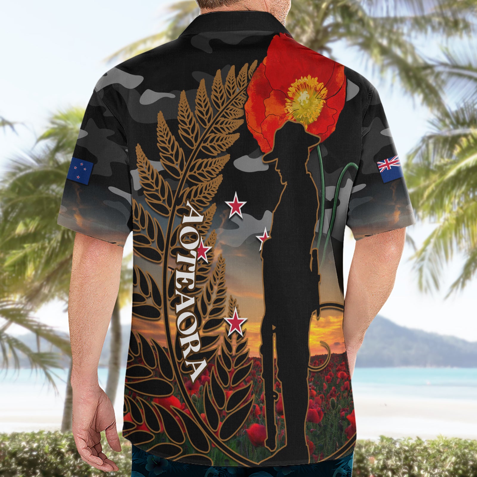 New Zealand ANZAC Day Hawaiian Shirt Lest We Forget Silver Fern With Camouflage - Vibe Hoodie Shop