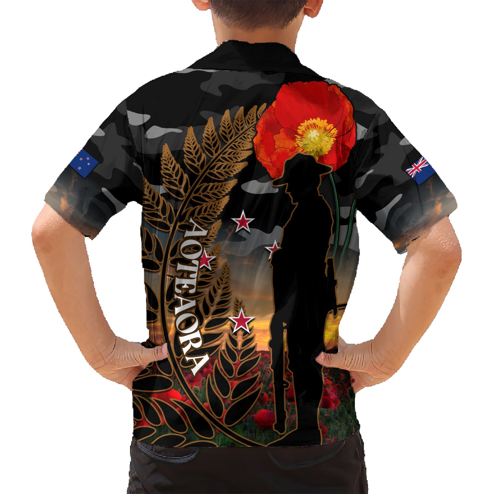 New Zealand ANZAC Day Hawaiian Shirt Lest We Forget Silver Fern With Camouflage - Vibe Hoodie Shop