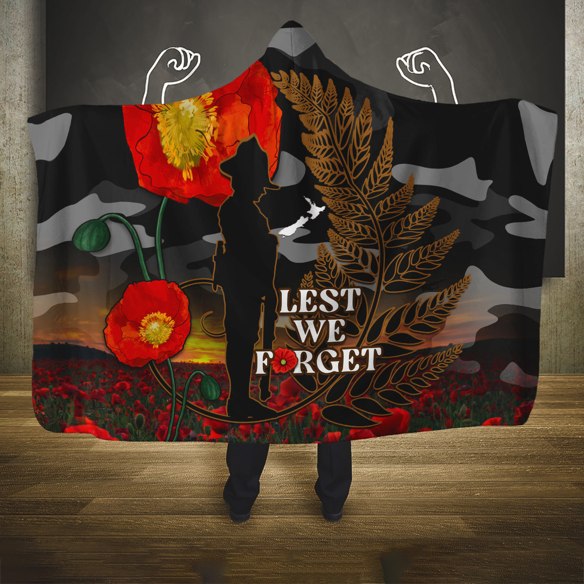 new-zealand-anzac-day-hooded-blanket-lest-we-forget-silver-fern-with-camouflage