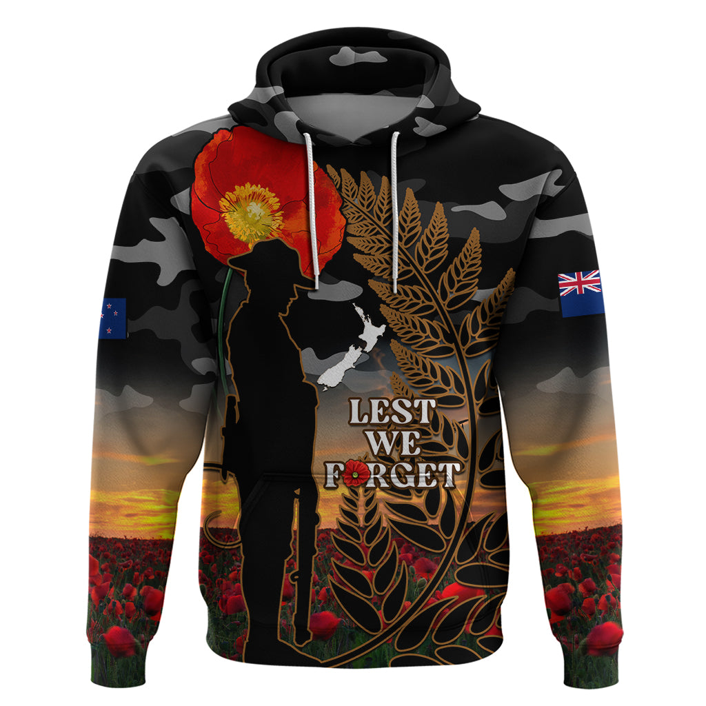 New Zealand ANZAC Day Hoodie Lest We Forget Silver Fern With Camouflage - Vibe Hoodie Shop