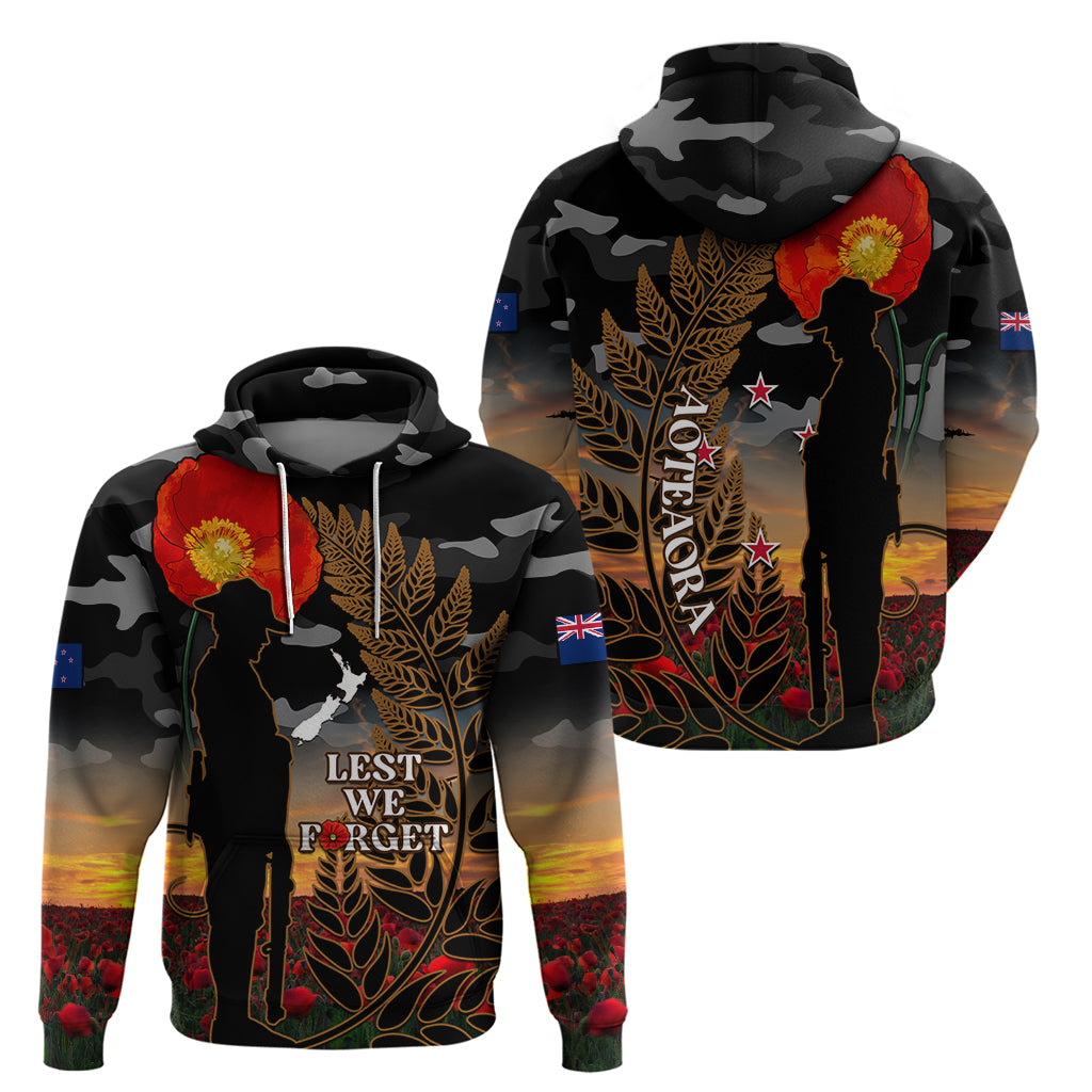 New Zealand ANZAC Day Hoodie Lest We Forget Silver Fern With Camouflage - Vibe Hoodie Shop