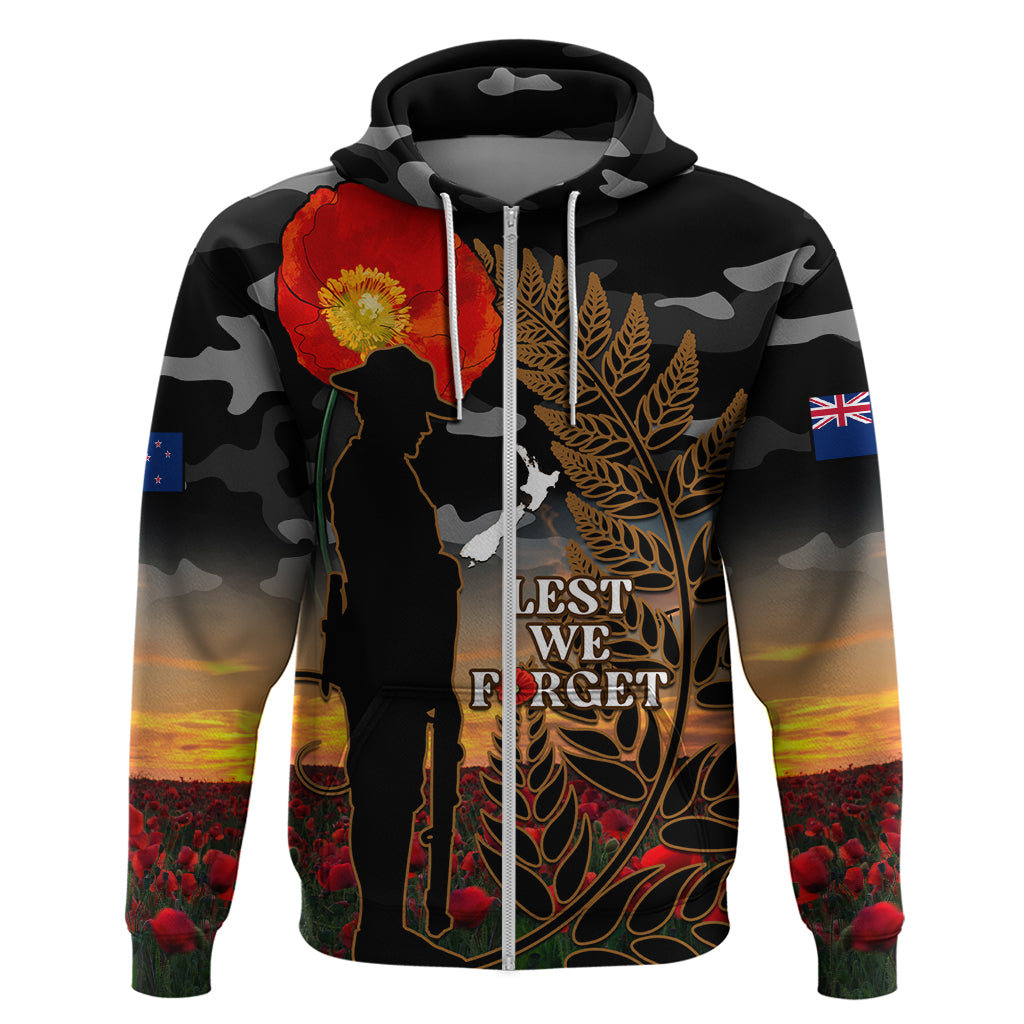 New Zealand ANZAC Day Hoodie Lest We Forget Silver Fern With Camouflage - Vibe Hoodie Shop