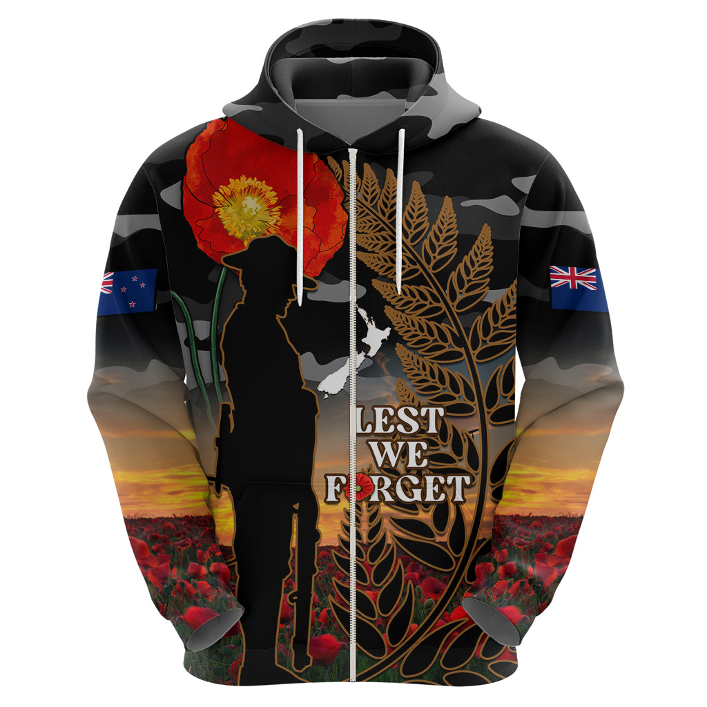 New Zealand ANZAC Day Hoodie Lest We Forget Silver Fern With Camouflage - Vibe Hoodie Shop