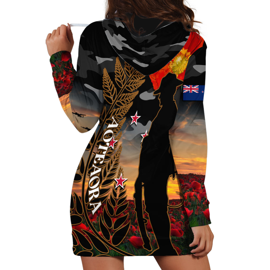 New Zealand ANZAC Day Hoodie Dress Lest We Forget Silver Fern With Camouflage - Vibe Hoodie Shop