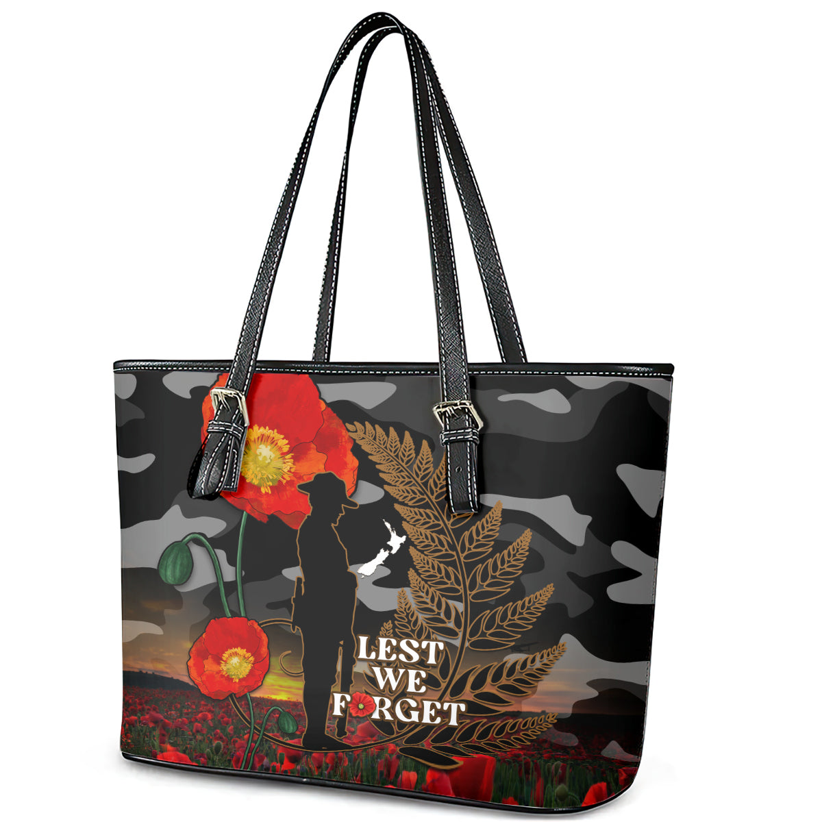 new-zealand-anzac-day-leather-tote-bag-lest-we-forget-silver-fern-with-camouflage