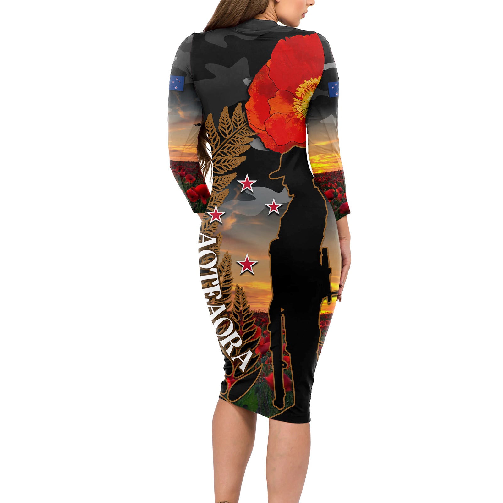 new-zealand-anzac-day-long-sleeve-bodycon-dress-lest-we-forget-silver-fern-with-camouflage