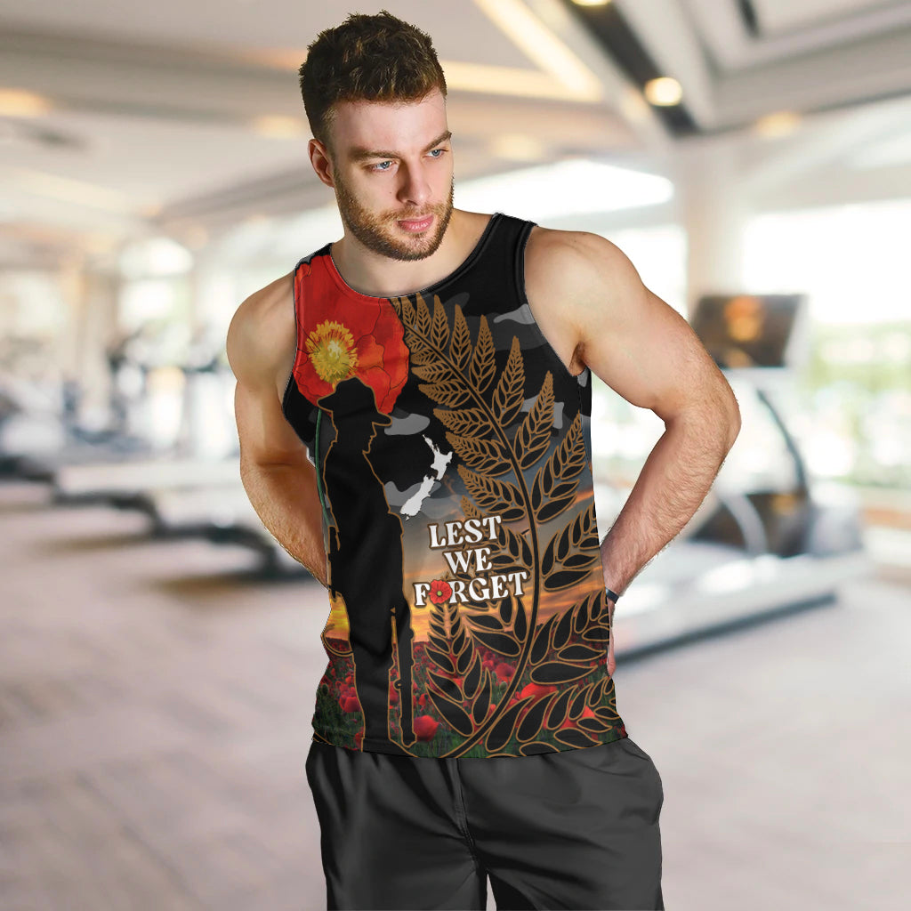 New Zealand ANZAC Day Men Tank Top Lest We Forget Silver Fern With Camouflage - Vibe Hoodie Shop