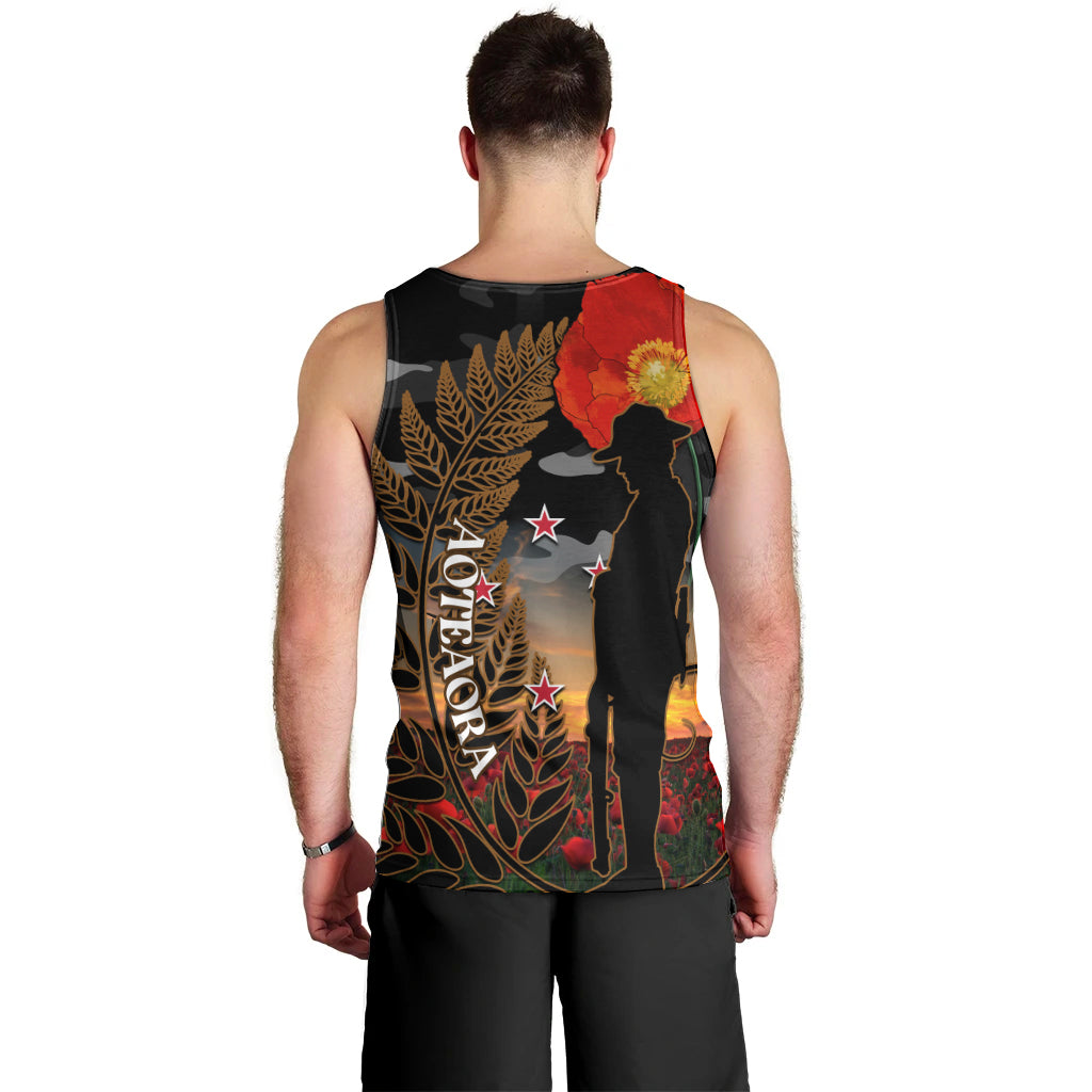 New Zealand ANZAC Day Men Tank Top Lest We Forget Silver Fern With Camouflage - Vibe Hoodie Shop