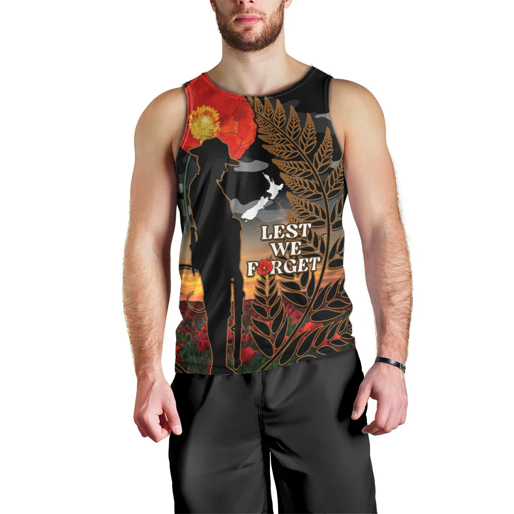 New Zealand ANZAC Day Men Tank Top Lest We Forget Silver Fern With Camouflage - Vibe Hoodie Shop