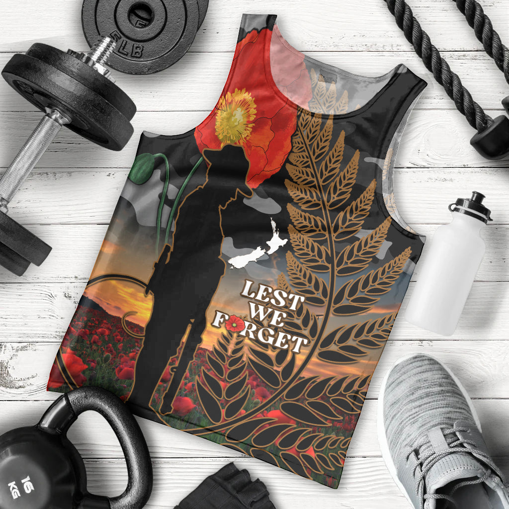 New Zealand ANZAC Day Men Tank Top Lest We Forget Silver Fern With Camouflage - Vibe Hoodie Shop