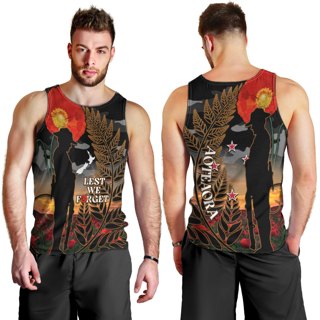 New Zealand ANZAC Day Men Tank Top Lest We Forget Silver Fern With Camouflage - Vibe Hoodie Shop