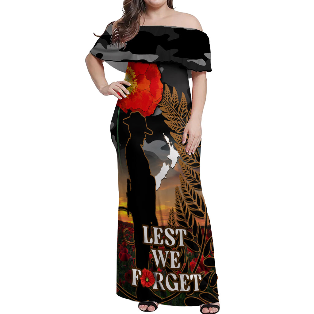 new-zealand-anzac-day-off-shoulder-maxi-dress-lest-we-forget-silver-fern-with-camouflage