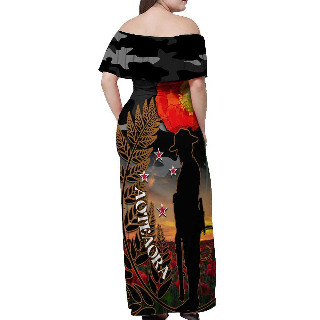 new-zealand-anzac-day-off-shoulder-maxi-dress-lest-we-forget-silver-fern-with-camouflage