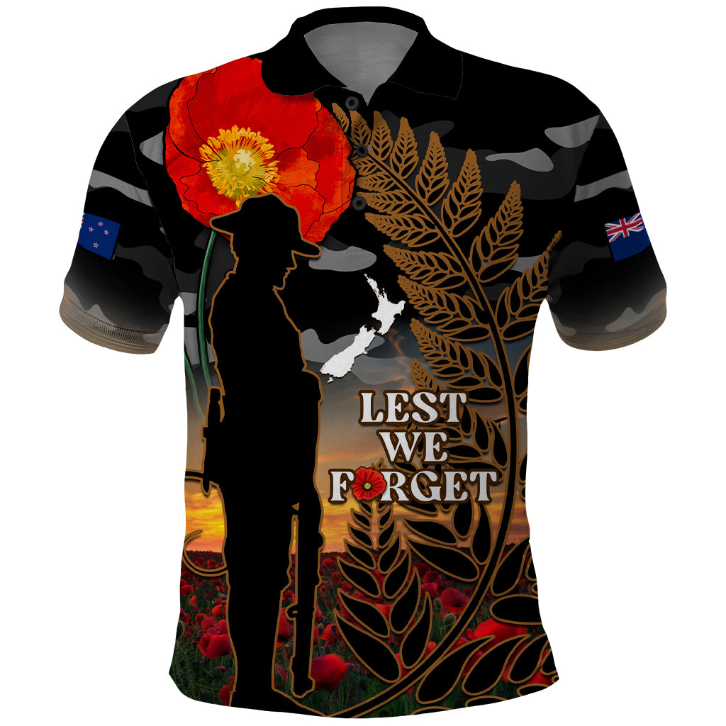 New Zealand ANZAC Day Polo Shirt Lest We Forget Silver Fern With Camouflage - Vibe Hoodie Shop