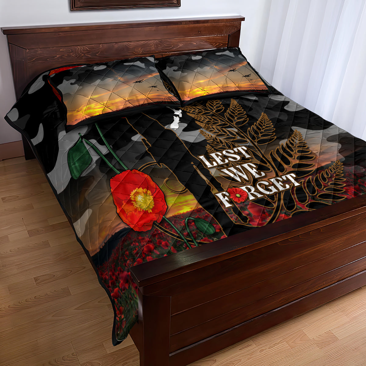 New Zealand ANZAC Day Quilt Bed Set Lest We Forget Silver Fern With Camouflage - Vibe Hoodie Shop