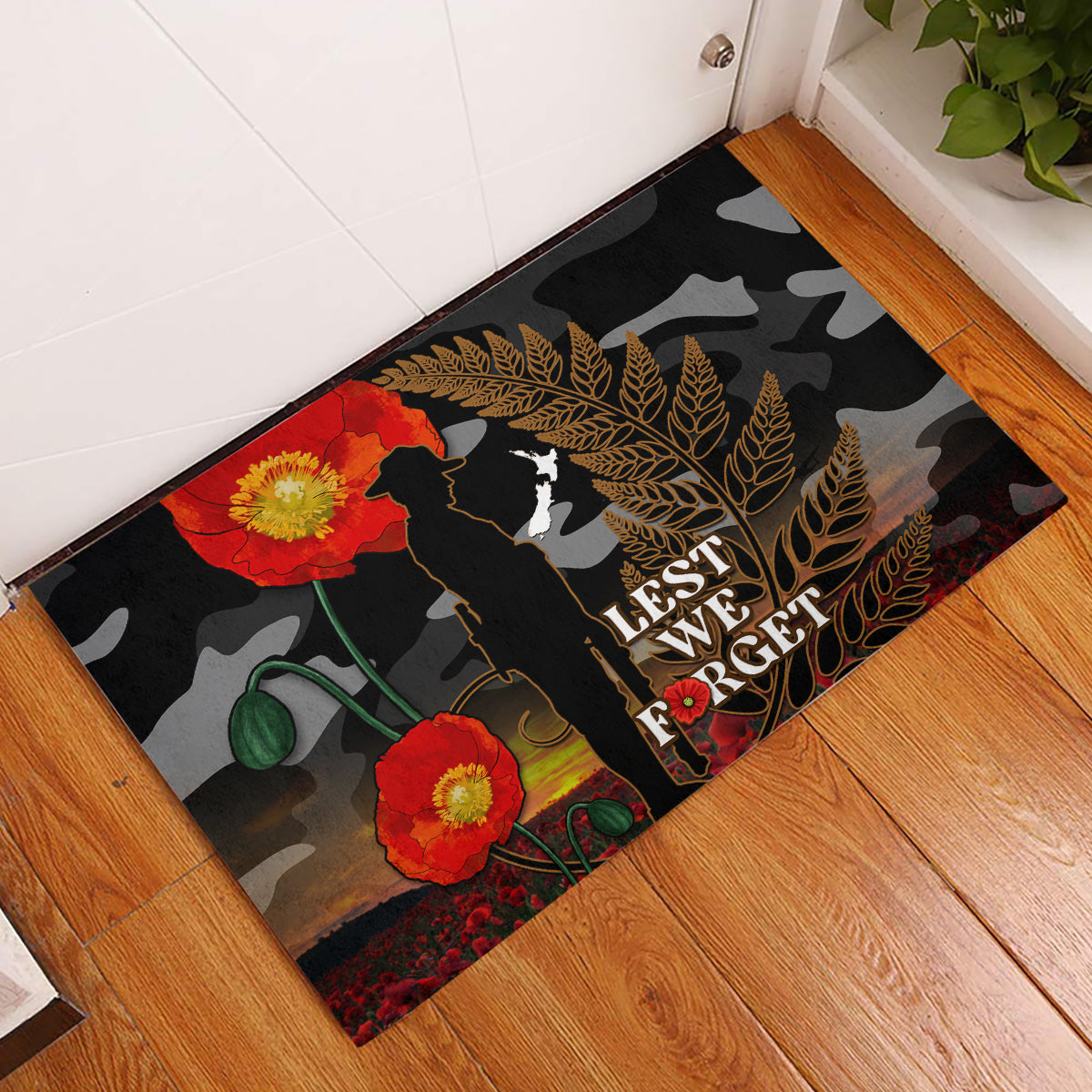 new-zealand-anzac-day-rubber-doormat-lest-we-forget-silver-fern-with-camouflage