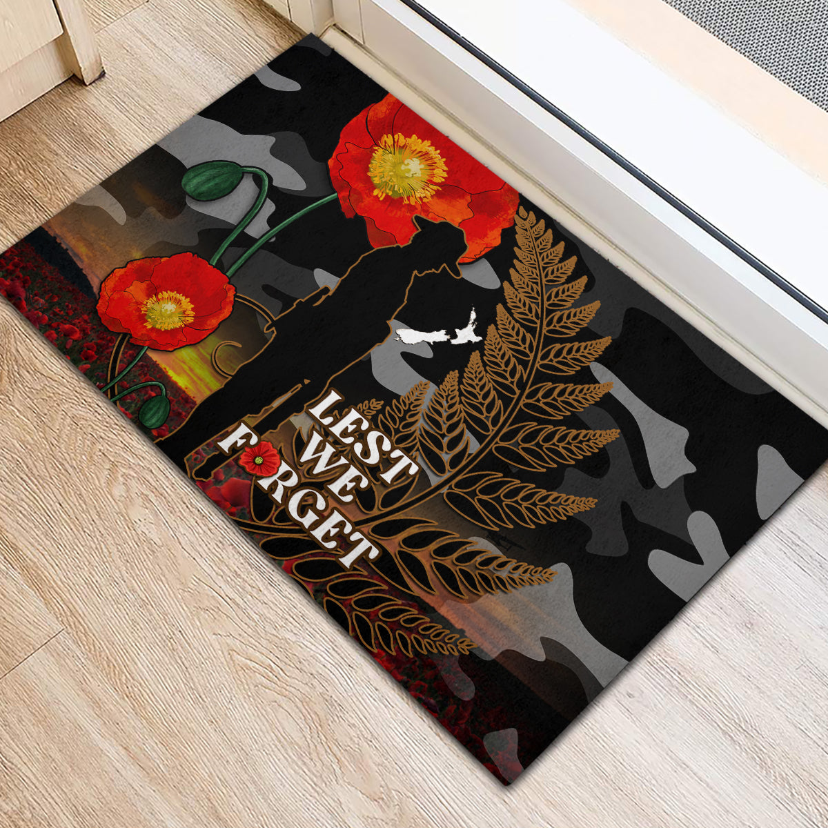 new-zealand-anzac-day-rubber-doormat-lest-we-forget-silver-fern-with-camouflage