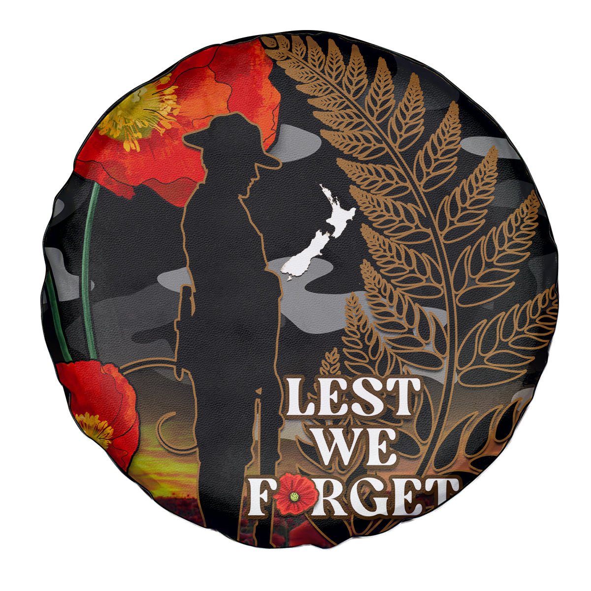 New Zealand ANZAC Day Spare Tire Cover Lest We Forget Silver Fern With Camouflage - Vibe Hoodie Shop