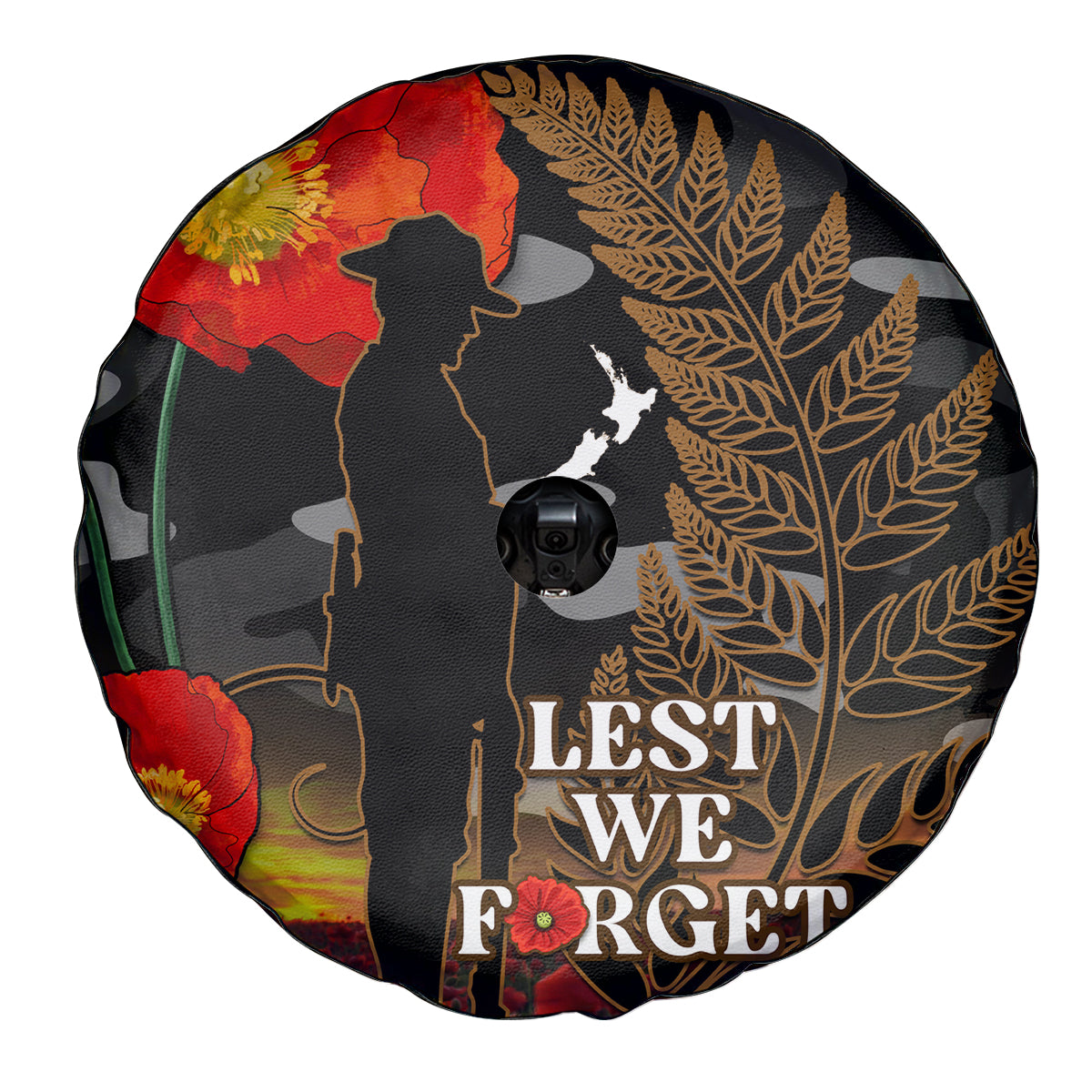 New Zealand ANZAC Day Spare Tire Cover Lest We Forget Silver Fern With Camouflage - Vibe Hoodie Shop