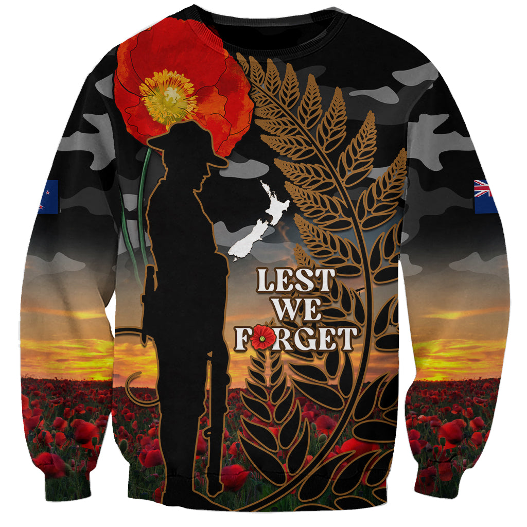 New Zealand ANZAC Day Sweatshirt Lest We Forget Silver Fern With Camouflage - Vibe Hoodie Shop