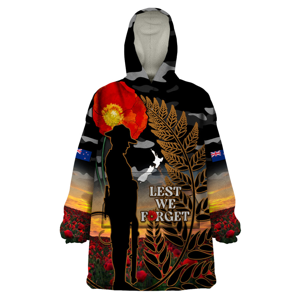 New Zealand ANZAC Day Wearable Blanket Hoodie Lest We Forget Silver Fern With Camouflage - Vibe Hoodie Shop