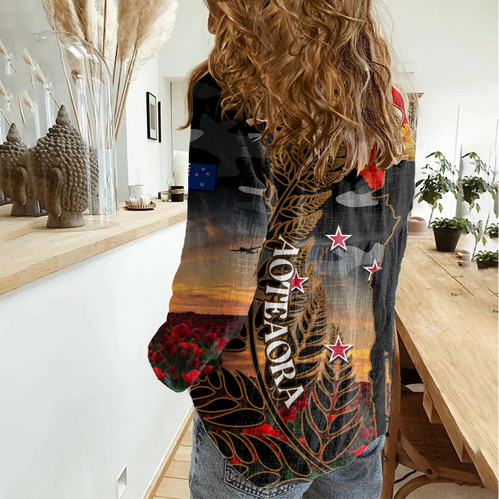 New Zealand ANZAC Day Women Casual Shirt Lest We Forget Silver Fern With Camouflage - Vibe Hoodie Shop