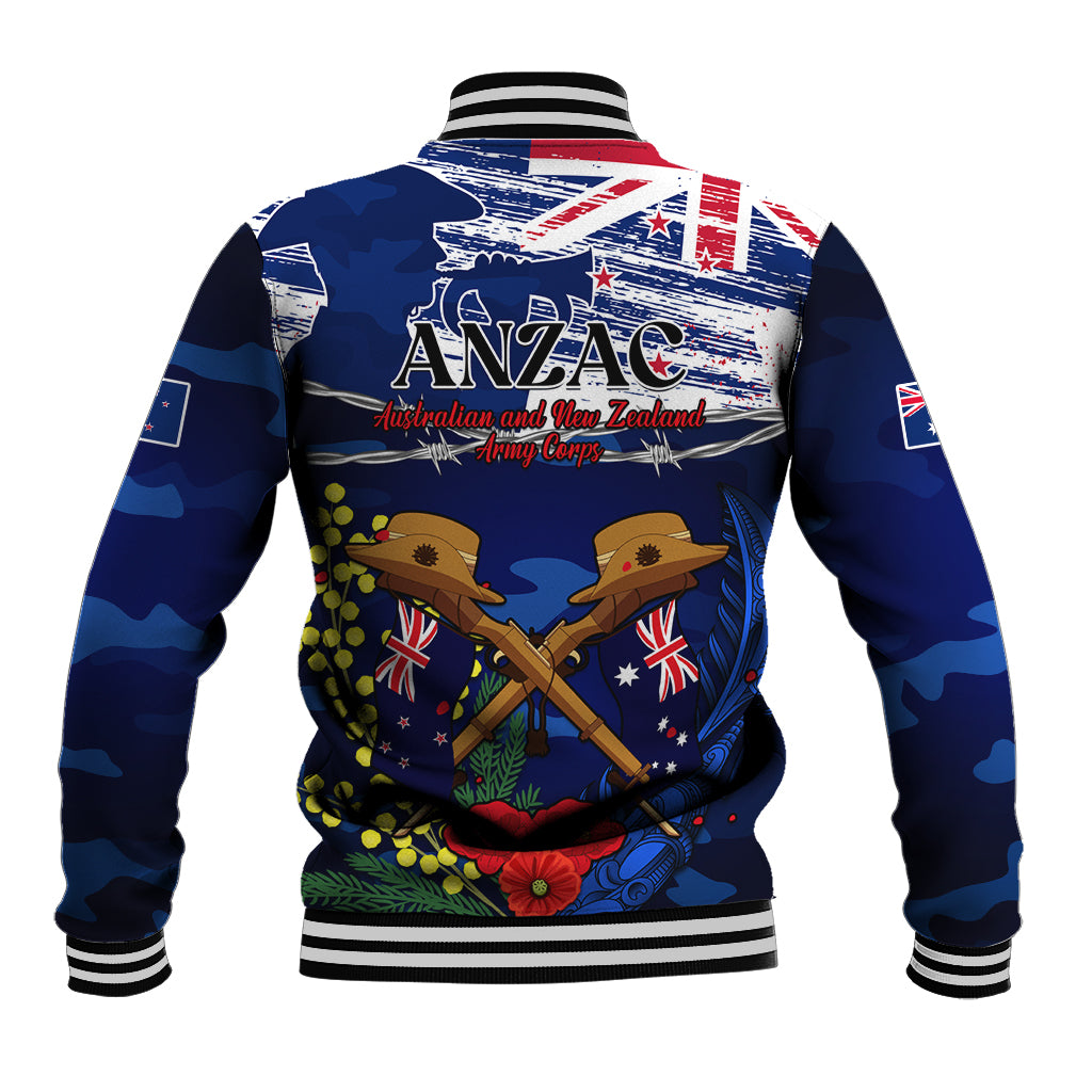 Australia And New Zealand ANZAC Day Baseball Jacket Lest We Forget Silver Fern With Golden Wattle - Vibe Hoodie Shop