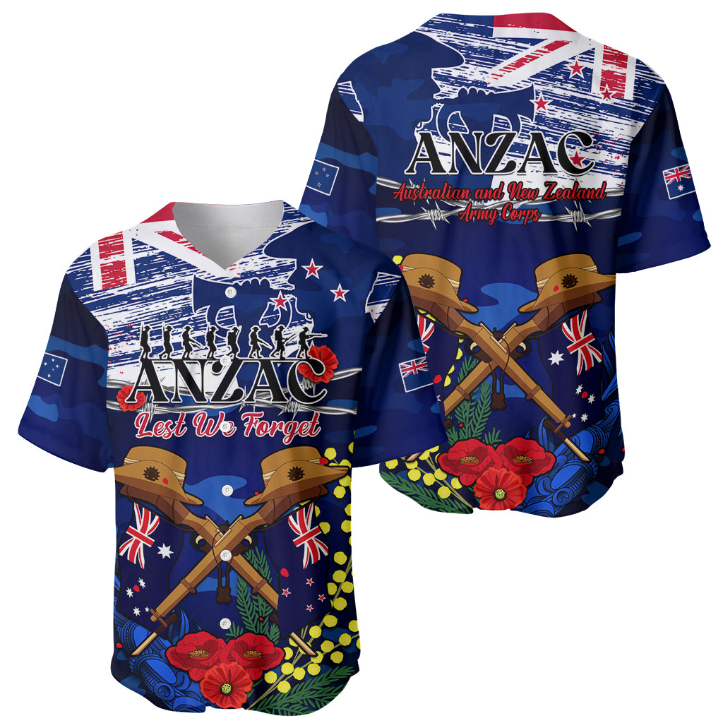 Australia And New Zealand ANZAC Day Baseball Jersey Lest We Forget Silver Fern With Golden Wattle - Vibe Hoodie Shop