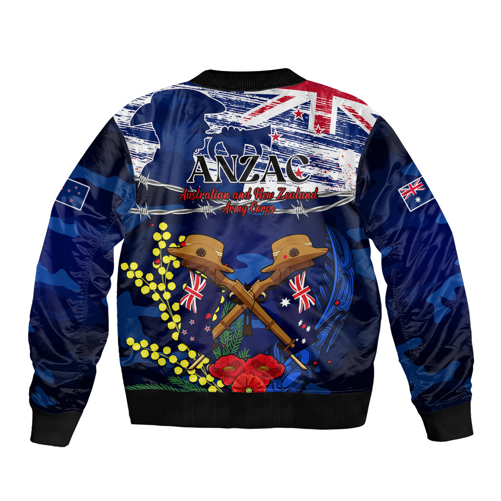 Australia And New Zealand ANZAC Day Bomber Jacket Lest We Forget Silver Fern With Golden Wattle - Vibe Hoodie Shop