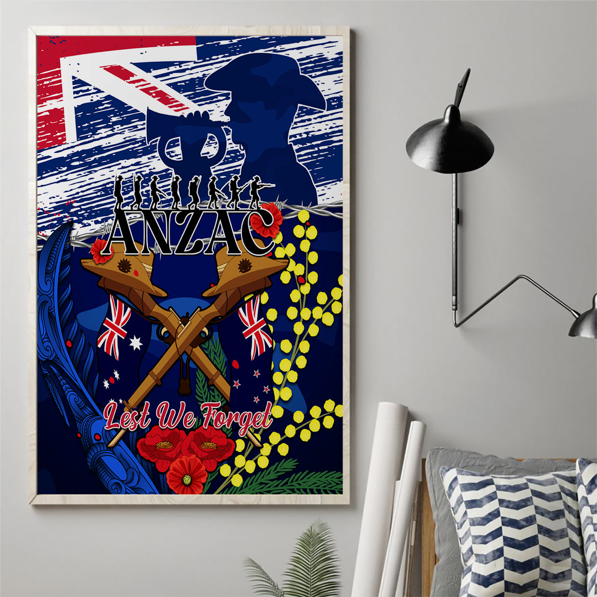 australia-and-new-zealand-anzac-day-canvas-wall-art-lest-we-forget-silver-fern-with-golden-wattle