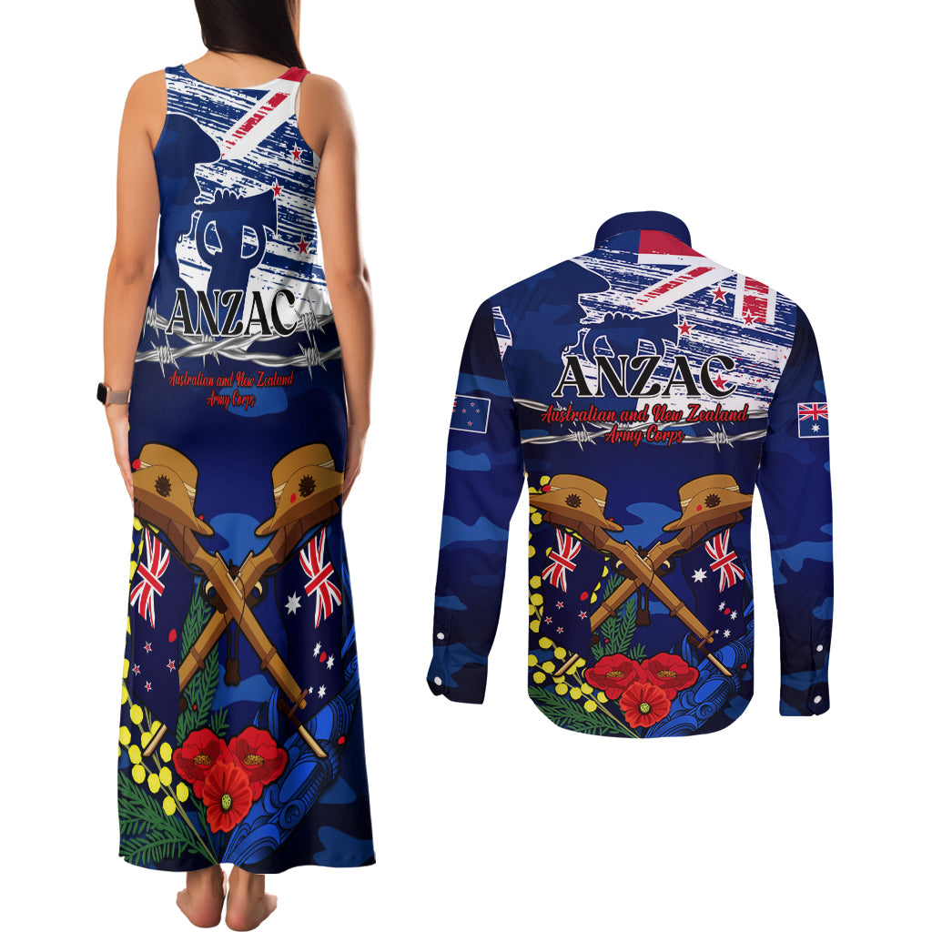 australia-and-new-zealand-anzac-day-couples-matching-tank-maxi-dress-and-long-sleeve-button-shirt-lest-we-forget-silver-fern-with-golden-wattle