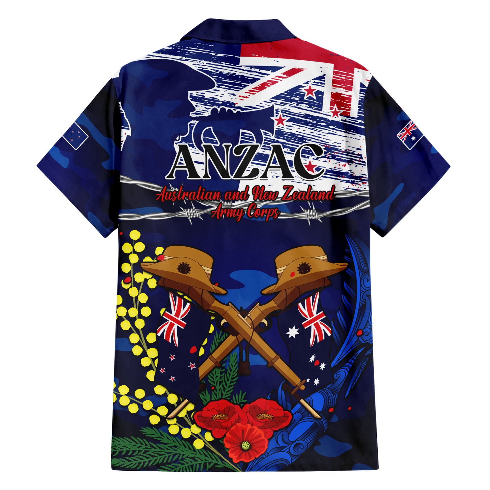 Australia And New Zealand ANZAC Day Hawaiian Shirt Lest We Forget Silver Fern With Golden Wattle - Vibe Hoodie Shop