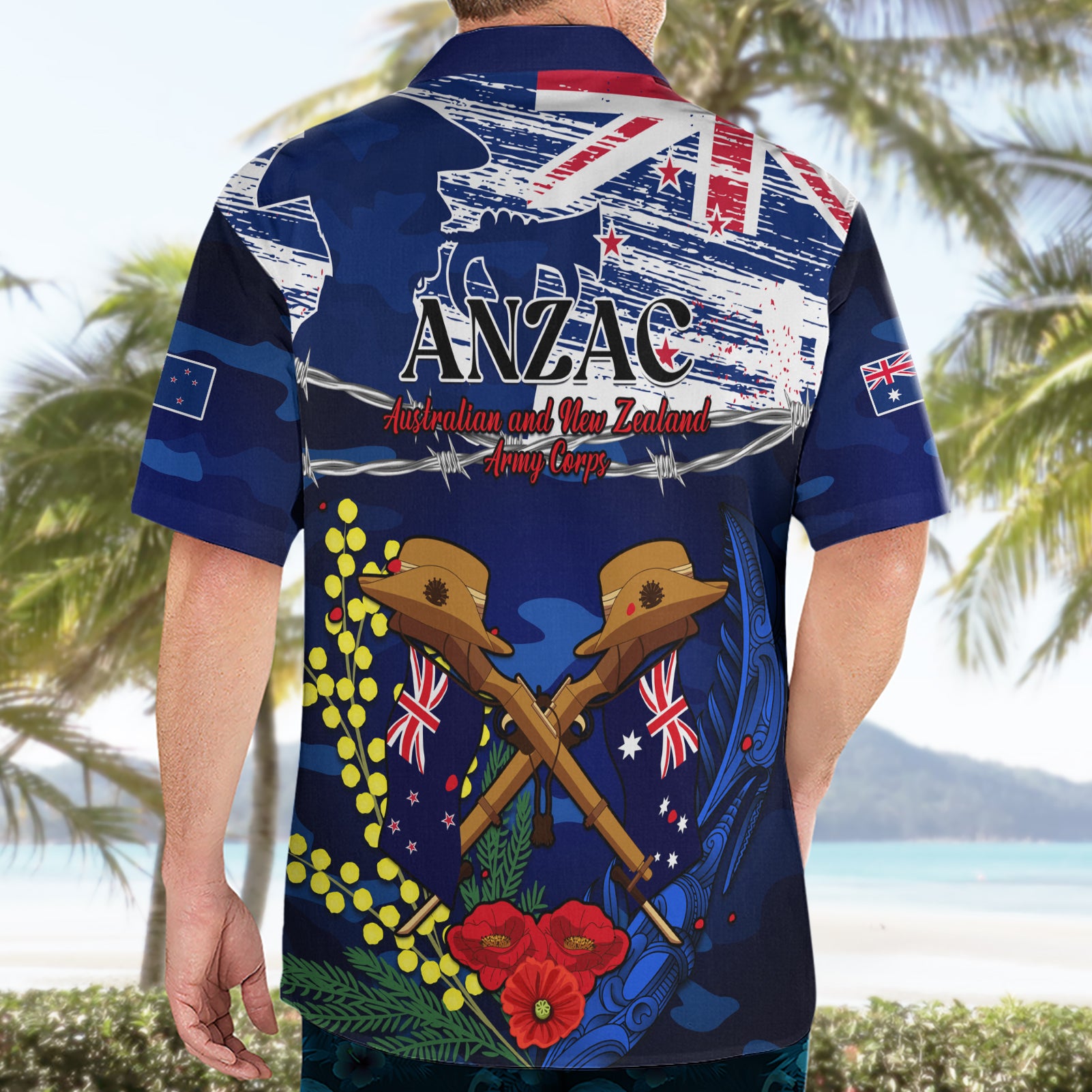 Australia And New Zealand ANZAC Day Hawaiian Shirt Lest We Forget Silver Fern With Golden Wattle - Vibe Hoodie Shop