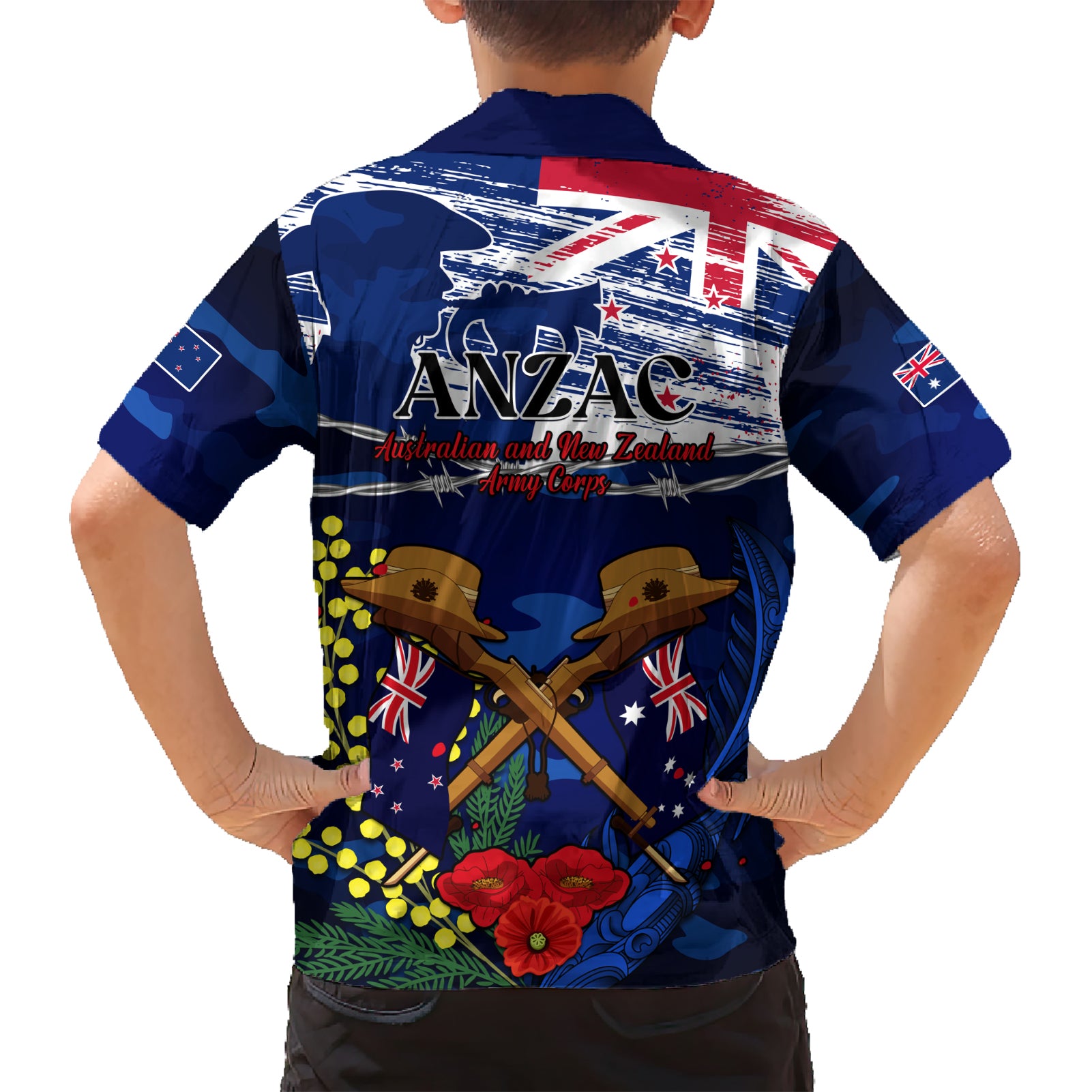 Australia And New Zealand ANZAC Day Hawaiian Shirt Lest We Forget Silver Fern With Golden Wattle - Vibe Hoodie Shop