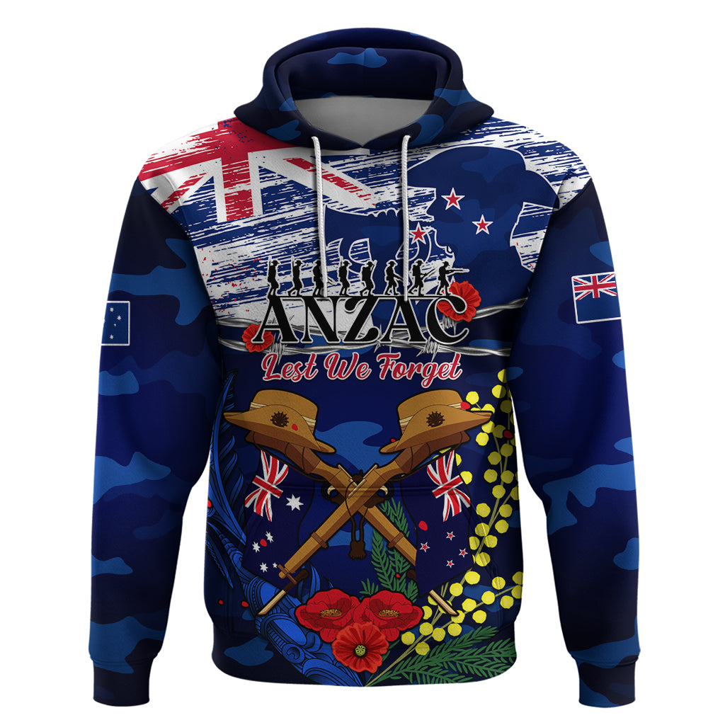 Australia And New Zealand ANZAC Day Hoodie Lest We Forget Silver Fern With Golden Wattle - Vibe Hoodie Shop