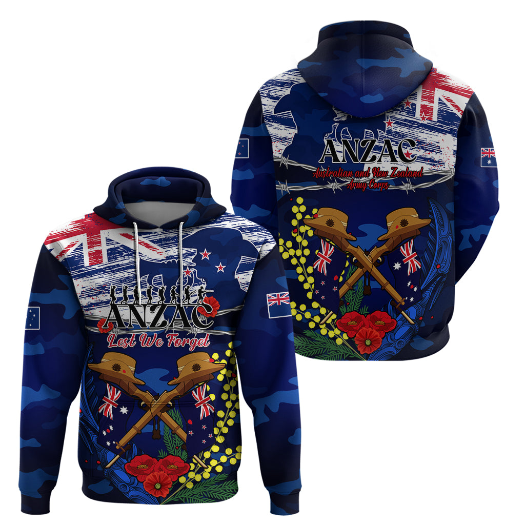 Australia And New Zealand ANZAC Day Hoodie Lest We Forget Silver Fern With Golden Wattle - Vibe Hoodie Shop