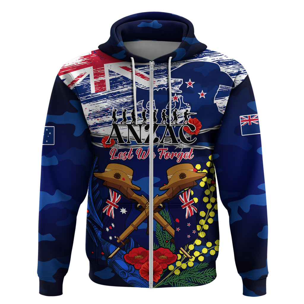 Australia And New Zealand ANZAC Day Hoodie Lest We Forget Silver Fern With Golden Wattle - Vibe Hoodie Shop