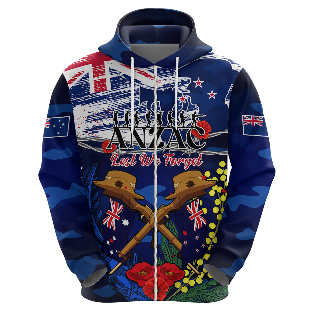 Australia And New Zealand ANZAC Day Hoodie Lest We Forget Silver Fern With Golden Wattle - Vibe Hoodie Shop